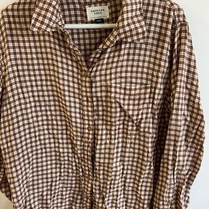 American Eagle Women’s Flannel Shirt - Brown and White
